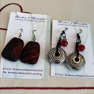 Red and Silver Earrings Set